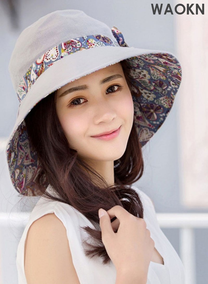 WAOKN Women Sun Hat , UPF50+ Summer Foldable Beach Reversible Hat , Outdoor Wide Brim Cap , Double-sided usable , Fashionable and versatile , suitable for travel , seaside , shopping , camping , unisex ,  grey. - Image 1